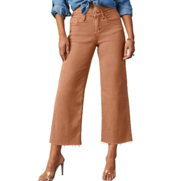 Allimy Womens Jeans Baggy Stretchy High Waisted Denim Wide Leg Pants Trendy 90s Loose Jean Rust Size...