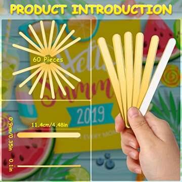 Geiserailie 60 pcs Gold Acrylic Sticks Ice Cream Stick Ice Lolly Sticks Mirror Glitter Reusable Craf...