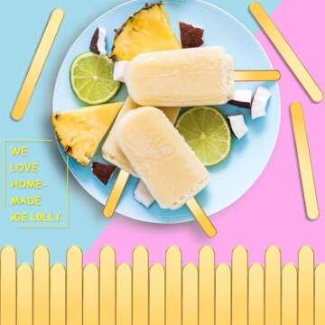 Geiserailie 60 pcs Gold Acrylic Sticks Ice Cream Stick Ice Lolly Sticks Mirror Glitter Reusable Craft Ice Sticks for Candy Cake Family Party DIY, 4.5 Inch