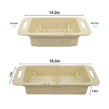 MineSign Extendable Over the Sink Colander Fruits and Vegetables Washing Basket Adjustable Strainer Sink Dish Drying Rack for Kitchen (Beige)