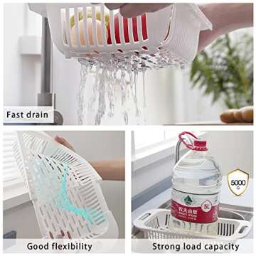 MineSign Extendable Over the Sink Colander Fruits and Vegetables Washing Basket Adjustable Strainer Sink Dish Drying Rack for Kitchen (Beige)