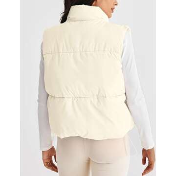 MEROKEETY Womens Puffer Vest Stand Collar Zip Up Sleeveless Padded Gilet Coat with Pockets, Beige, Large