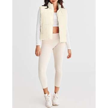 MEROKEETY Womens Puffer Vest Stand Collar Zip Up Sleeveless Padded Gilet Coat with Pockets, Beige, Large