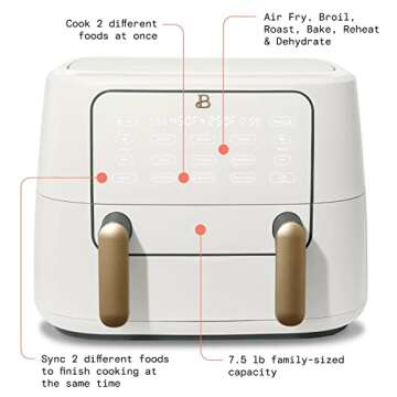 Beautiful 9QT TriZone Air Fryer, by Drew Barrymore (White Icing)