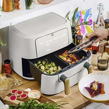 Beautiful 9QT TriZone Air Fryer, by Drew Barrymore (White Icing)