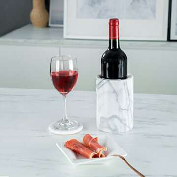 Creative Home Natural Marble Wine Cooler Champagne Chiller Bucket Tool Crock Utensil Holder Kitchen Countertop Organizer, Off-White (Patterns May Vary)