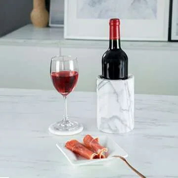 Creative Home Natural Marble Wine Cooler Champagne Chiller Bucket Tool Crock Utensil Holder Kitchen Countertop Organizer, Off-White (Patterns May Vary)