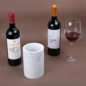 Creative Home Natural Marble Wine Cooler Champagne Chiller Bucket Tool Crock Utensil Holder Kitchen Countertop Organizer, Off-White (Patterns May Vary)
