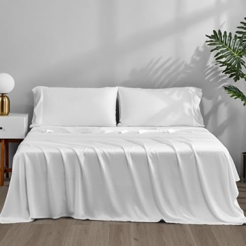 ACCURATEX Cooling Sheets Full Size White - Viscose Made from Bamboo, Luxury Hotel Sheet Set for Quee...