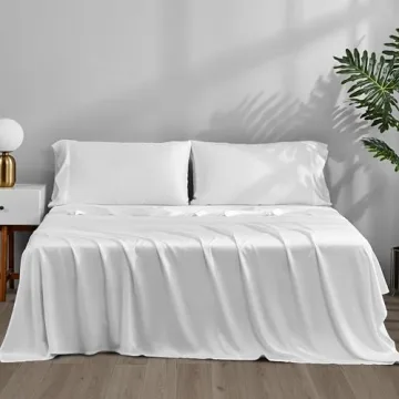 ACCURATEX Cooling Sheets Full Size White - Viscose Made from Bamboo, Luxury Hotel Sheet Set for Quee...