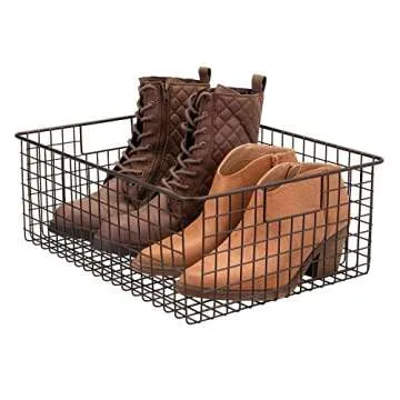 mDesign Metal Wire Closet Storage Basket Organizer with Handles for Organizing Bedroom, Bathroom, Mudroom, Entryway, Hallway, or Linen Closets - Concerto Collection - 4 Pack - Bronze