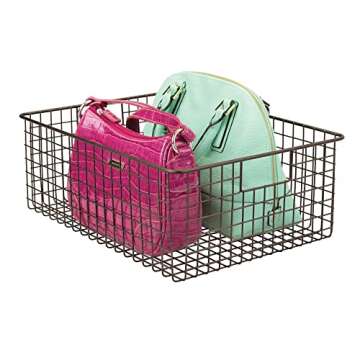 mDesign Metal Wire Closet Storage Basket Organizer with Handles for Organizing Bedroom, Bathroom, Mudroom, Entryway, Hallway, or Linen Closets - Concerto Collection - 4 Pack - Bronze