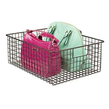 mDesign Metal Wire Closet Storage Basket Organizer with Handles for Organizing Bedroom, Bathroom, Mudroom, Entryway, Hallway, or Linen Closets - Concerto Collection - 4 Pack - Bronze