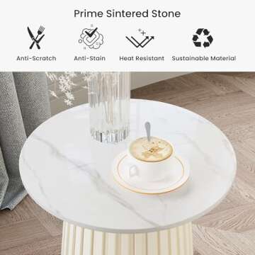 POVISON 15" Modern Side Table Living Room with Sintered Stone Top, Versatile Round End Table as Coffee Table, Drink Table, Bedside Table, Bed Side Table, Sofa Table for Home Office