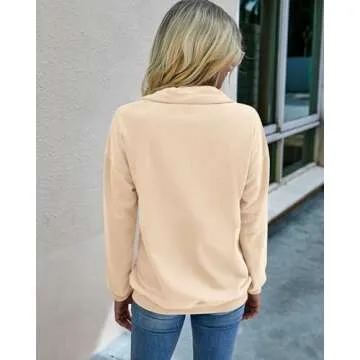 PRETTYGARDEN Women's Casual Long Sleeve Lapel Zipper Sweatshirt Drawstring Loose Pullover Tops (Apricot, Medium)
