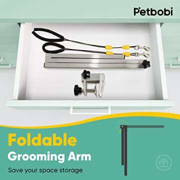 Petbobi Foldable Dog Grooming Arm with Clamp and Haunch Holder