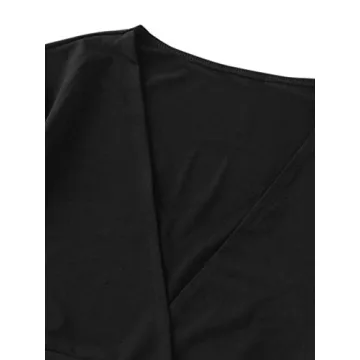 Floerns Women's V Neck Long Bell Sleeve Wrap Blouse Top Tee Shirts Black M