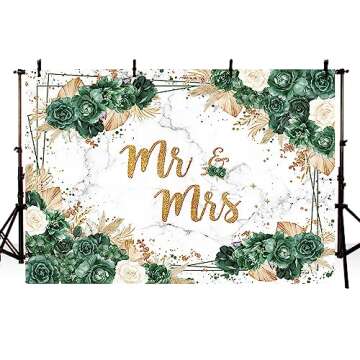 MEHOFOND 7x5ft Boho Wedding Backdrop Mr & Mrs Bridal Shower Photography Background Green and Gold We...