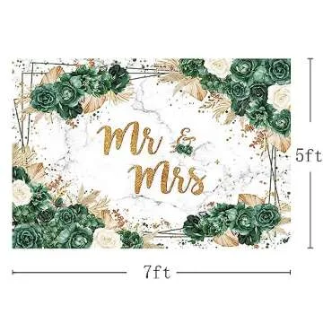 MEHOFOND 7x5ft Boho Wedding Backdrop Mr & Mrs Bridal Shower Photography Background Green and Gold Wedding Bachelorette Bride to Be Banner Engagement Party Decorations Marble Floral Photo Booth Props