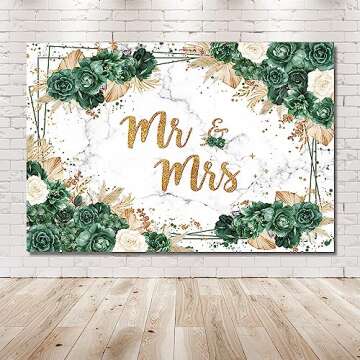 MEHOFOND 7x5ft Boho Wedding Backdrop Mr & Mrs Bridal Shower Photography Background Green and Gold Wedding Bachelorette Bride to Be Banner Engagement Party Decorations Marble Floral Photo Booth Props