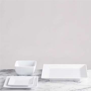 Q Squared Diamond White 12-Piece Melamine Dinnerware Set - Shatterproof & Elegant