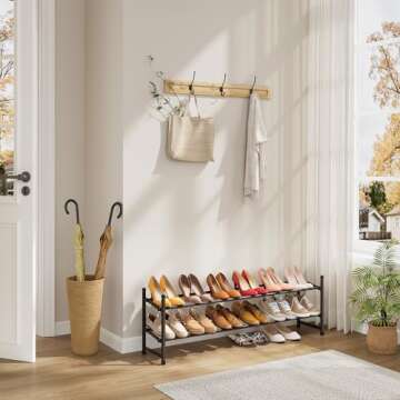 Tajsoon 2 Tier Expandable Shoe Rack for Closet, 28“-41“Adjustable & Stackable Shoe Shelf Storage...