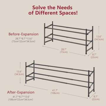 Tajsoon 2 Tier Expandable Shoe Rack for Closet, 28“-41“Adjustable & Stackable Shoe Shelf Storage, Metal Shoe Rack Organizer for Front Door Entrance, Closet, Garage, Entryway, Bronze