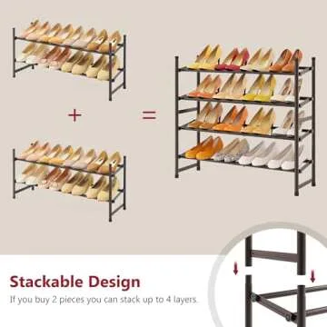 Tajsoon Expandable Shoe Rack for Closet, Adjustable & Stackable