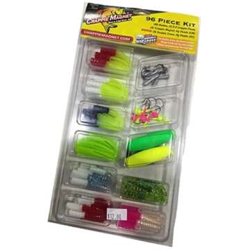 Crappie Magnet 96-Piece Kit - 80 Bodies, 2 E-Z Floats, 6 Crappie Magnet Jig Heads, 8 Double Cross Jig Heads, Freshwater Fishing Gear and Accessories