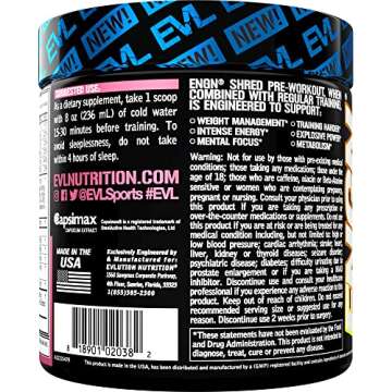 EVL Ultimate Pre Workout Powder - Thermogenic Fat Burn Support Preworkout Powder Drink for Lasting Energy Focus and Stamina - ENGN Shred Intense Creatine Free Preworkout Drink Mix - Pink Lemonade