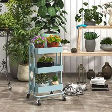 MIOCASA 3-Tier Metal Utility Rolling Cart, Heavy Duty Multifunction Cart with Lockable Casters, Easy to Assemble, Suitable for Office, Bathroom, Kitchen, Garden
