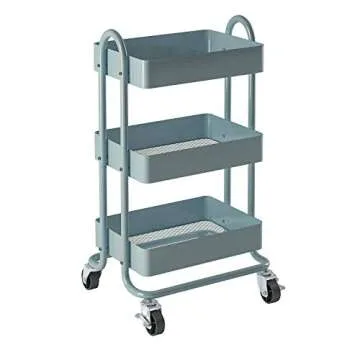 MIOCASA 3-Tier Metal Utility Rolling Cart, Heavy Duty Multifunction Cart with Lockable Casters, Easy to Assemble, Suitable for Office, Bathroom, Kitchen, Garden