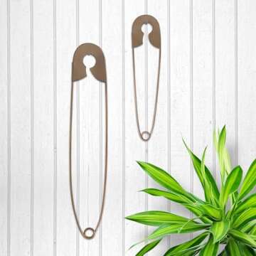 Collections-Etc Large Hanging Metal Safety Pins Laundry Room Wall Home Decoration - Set of 2 , Rustic