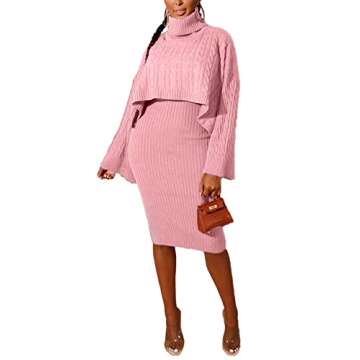 Cupitool Women's Sexy Winter Outfits Two Piece Crop Top Turtleneck Sweater Dress Set Clubwear