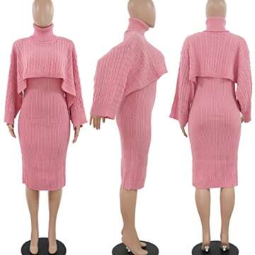 Cupitool Women's Sexy Winter Outfits Two Piece Crop Top Turtleneck Sweater Dress Set Clubwear