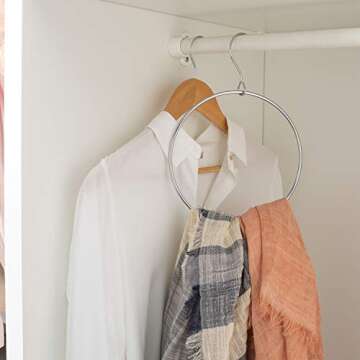 Organize It All Belt/Scarf Ring Hanger, Closet Storage, Rubber Coated Opening, Free Spinning, Metallic and Black