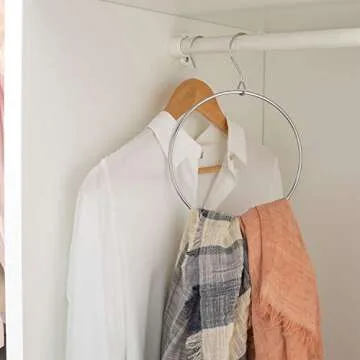 Organize It All Belt/Scarf Ring Hanger, Closet Storage, Rubber Coated Opening, Free Spinning, Metallic and Black