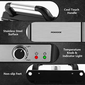 MONXOOK 3-in-1 Panini Press | 180° Grill & 1400W Power
