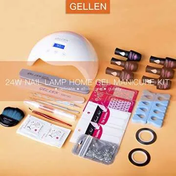 Gellen Gel Nail Polish Starter Kit with 24W Nail Dryer Light With Base Coat Top Coat Popular Nail Art 4 Colors (Caramel Reds Gray Salmon Pink) - Delicate Nail Gel Manicure Tools Nail Art Designs