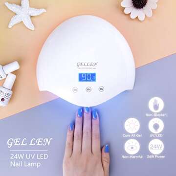 Gellen Gel Nail Polish Starter Kit with 24W Nail Dryer Light With Base Coat Top Coat Popular Nail Art 4 Colors (Caramel Reds Gray Salmon Pink) - Delicate Nail Gel Manicure Tools Nail Art Designs