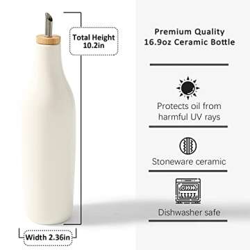 HOMCDALY Ceramic Olive Oil Dispenser Bottle, White Oil Dispenser Bottle for Kitchen, Large Capacity 16.9oz Oil and Vinegar Bottles Dispenser, Oil Container, Kitchen bottle for oil vinegar syrups(W)