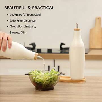 HOMCDALY Ceramic Olive Oil Dispenser Bottle, White Oil Dispenser Bottle for Kitchen, Large Capacity 16.9oz Oil and Vinegar Bottles Dispenser, Oil Container, Kitchen bottle for oil vinegar syrups(W)