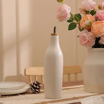 HOMCDALY Ceramic Olive Oil Dispenser Bottle, White Oil Dispenser Bottle for Kitchen, Large Capacity 16.9oz Oil and Vinegar Bottles Dispenser, Oil Container, Kitchen bottle for oil vinegar syrups(W)