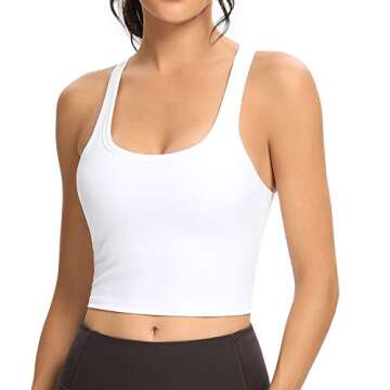 Lemedy Women Racerback Sports Bra Removable Padded Workout Yoga Crop Tank Top (White, S)