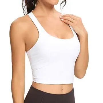 Lemedy Women Racerback Sports Bra Removable Padded Workout Yoga Crop Tank Top (White, S)