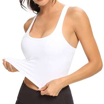 Lemedy Women Racerback Sports Bra Removable Padded Workout Yoga Crop Tank Top (White, S)