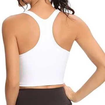 Lemedy Women Racerback Sports Bra Removable Padded Workout Yoga Crop Tank Top (White, S)