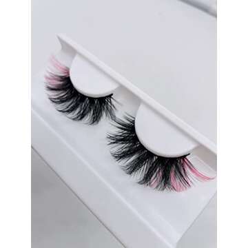 KSYOO Colored Lashes 12-20mm Mink Lashes 3D Fluffy Volume False Pink Eyelashes Wispy Long Strip Eye Lashes for Party Eye Makeup 1 Pair (Pink Style-01)