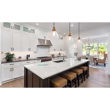 PERMO Vintage Rustic Industrial 3-Lights Kitchen Island Chandelier Triple 3 Heads Pendant Hanging Ceiling Lighting Fixture with Funnel Flared Clear Glass Shade (Black)