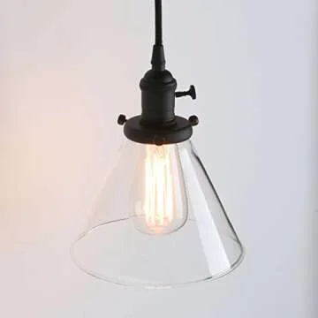 PERMO Vintage Rustic Industrial 3-Lights Kitchen Island Chandelier Triple 3 Heads Pendant Hanging Ceiling Lighting Fixture with Funnel Flared Clear Glass Shade (Black)